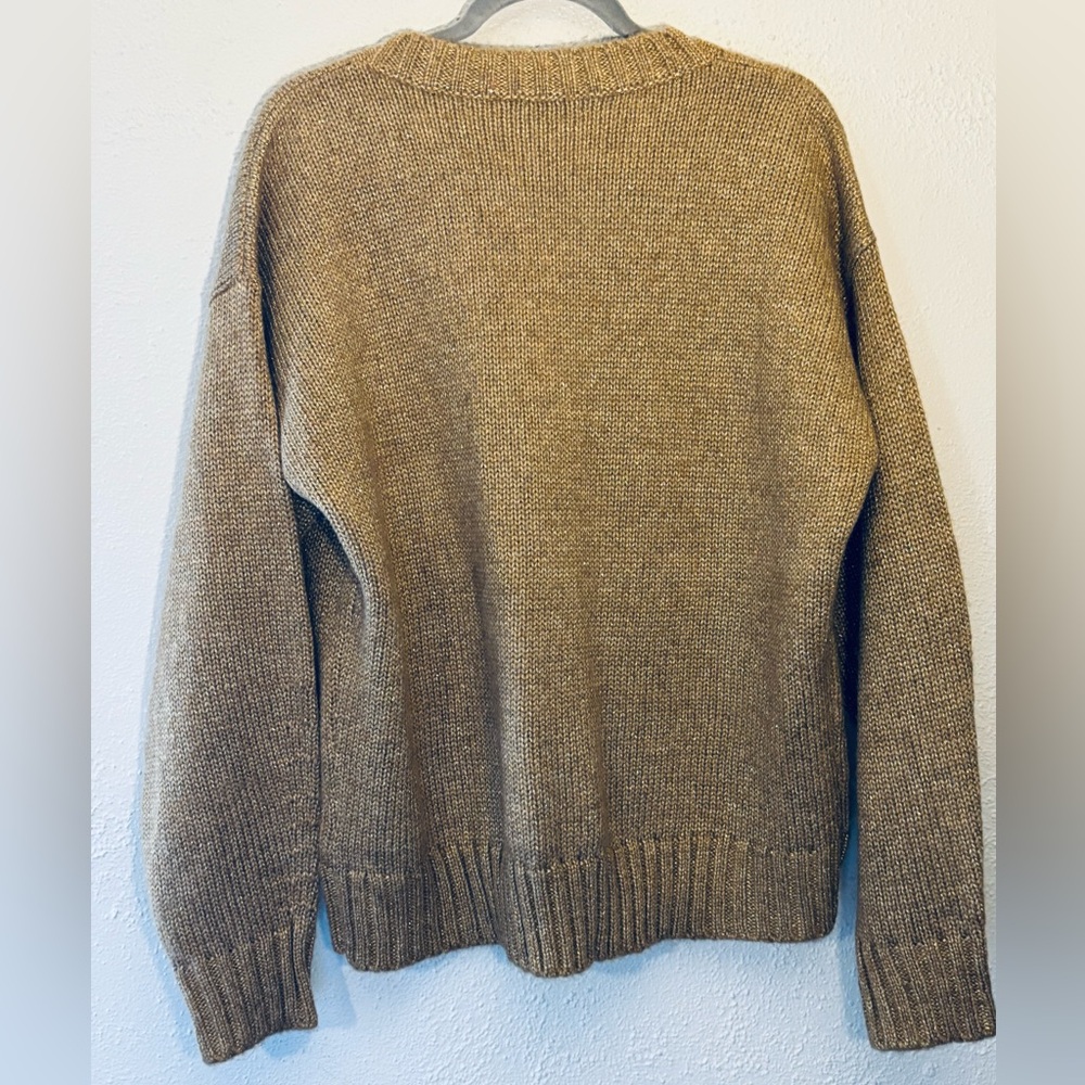 Ralph Lauren Women’s Gold Metallic V Neck Preppy Sweater NWT Size XL - Picture 2 of 6